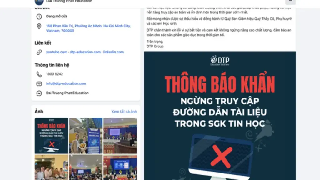 Bấm link trong sách tin học 3, ra video 18+: DTP ra thông báo khẩn