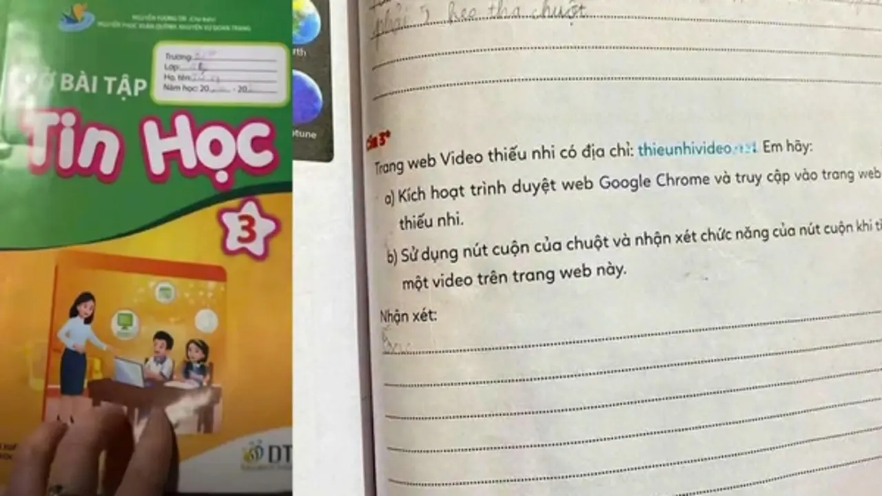 Phụ huynh bức xúc khi vở bài tập Tin học lớp 3 in link ‘web đen’