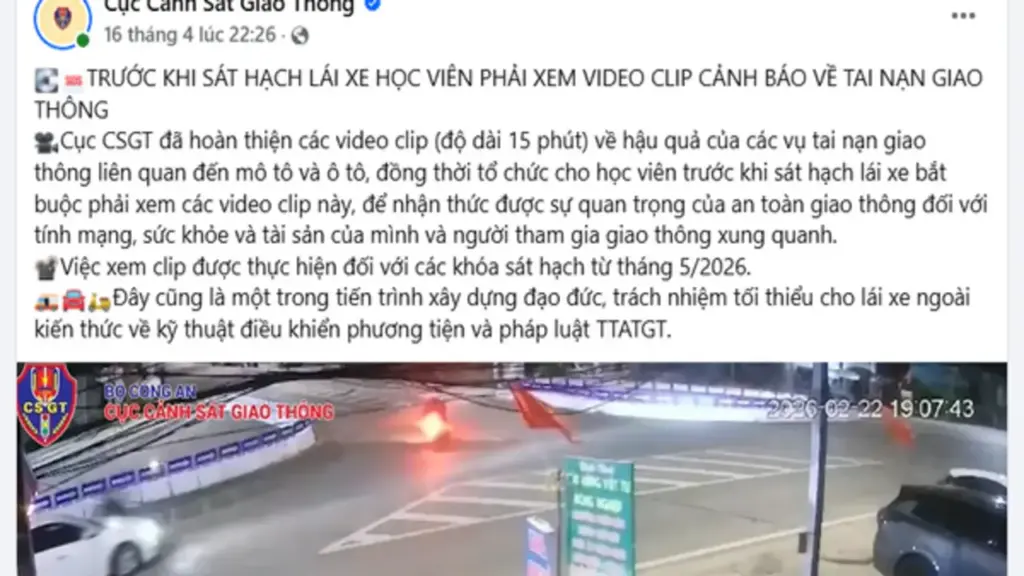 Trước khi thi sát hạch lái xe phải xem clip cảnh báo về tai nạn giao thông